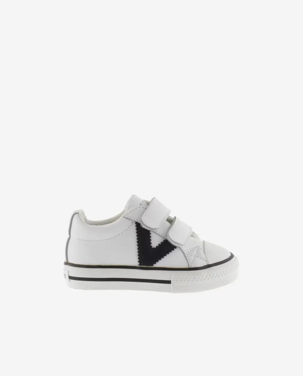 Низкие кеды для мальчиков с контрастным логотипом и цепкими ремешками Victoria, белый 
Низкие кеды для мальчиков с контрастным логотипом и цепкими ремешками Victoria, белый