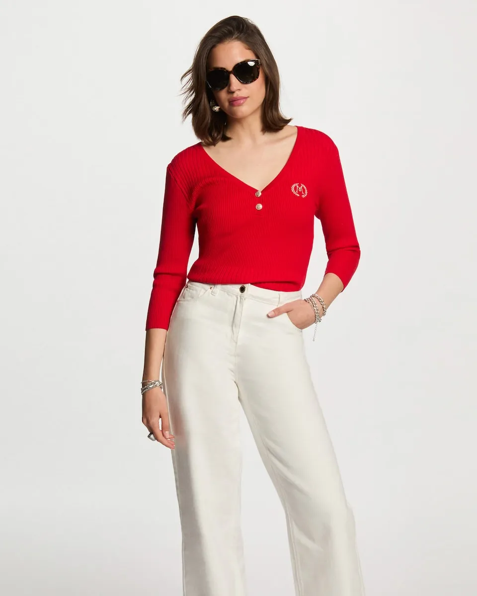 Женский ребристый джемпер с V-образным вырезом Morgan, красный
Женский ребристый джемпер с V-образным вырезом Morgan, красный