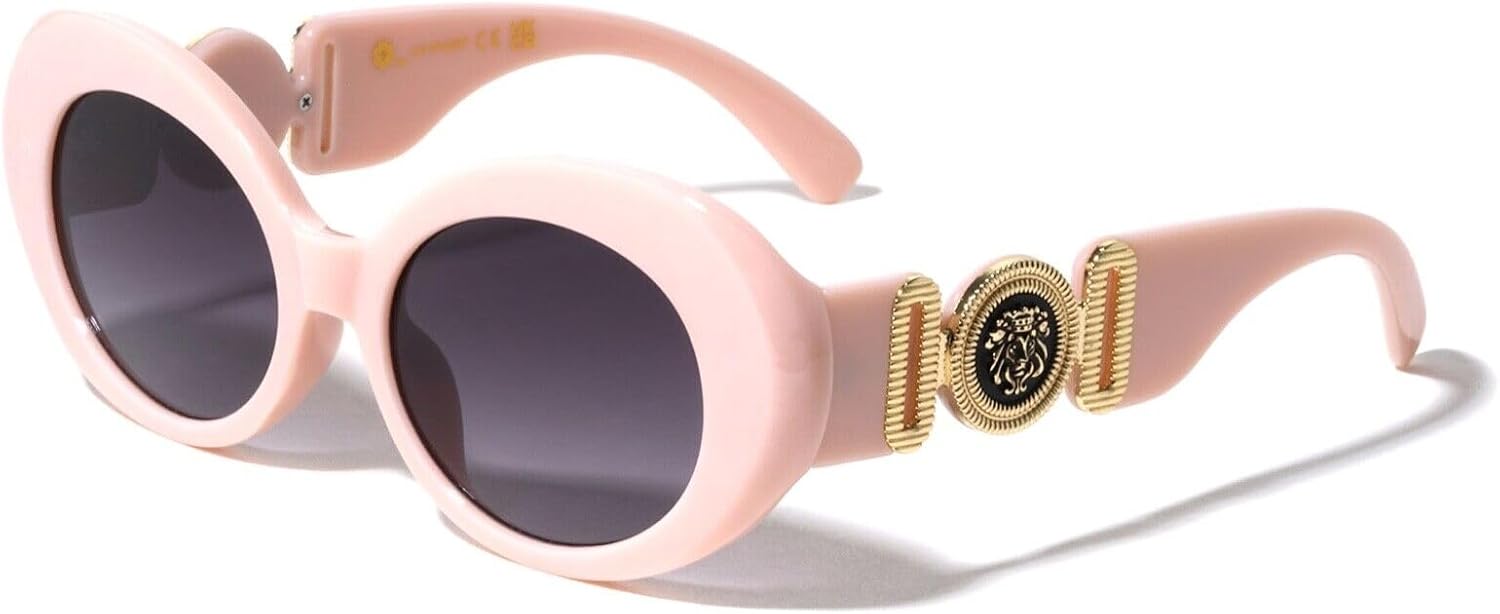 Женские солнцезащитные очки Dweebzilla круглой овальной формы с золотым медальоном в виде головы льва и «глаза насекомого», Pastel Pink & Gold Frame - Black Gradient Lenses
Женские солнцезащитные очки Dweebzilla круглой овальной формы с золотым медальоном в виде головы льва и «глаза насекомого», Pastel Pink & Gold Frame - Black Gradient Lenses