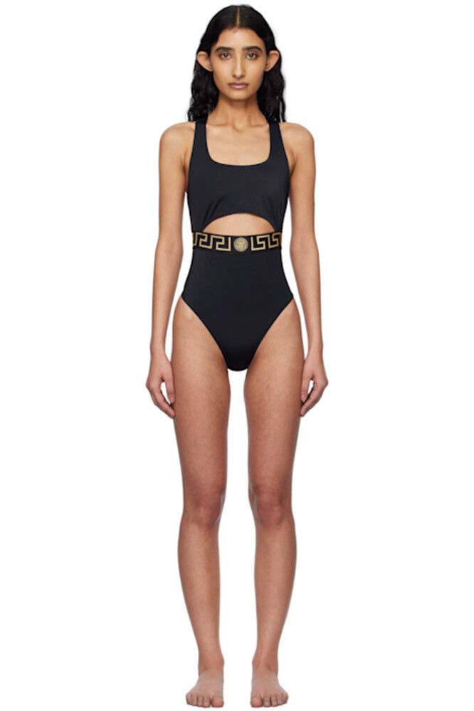 Черный слитный купальник с узором Greca Versace Underwear
Черный слитный купальник с узором Greca Versace Underwear