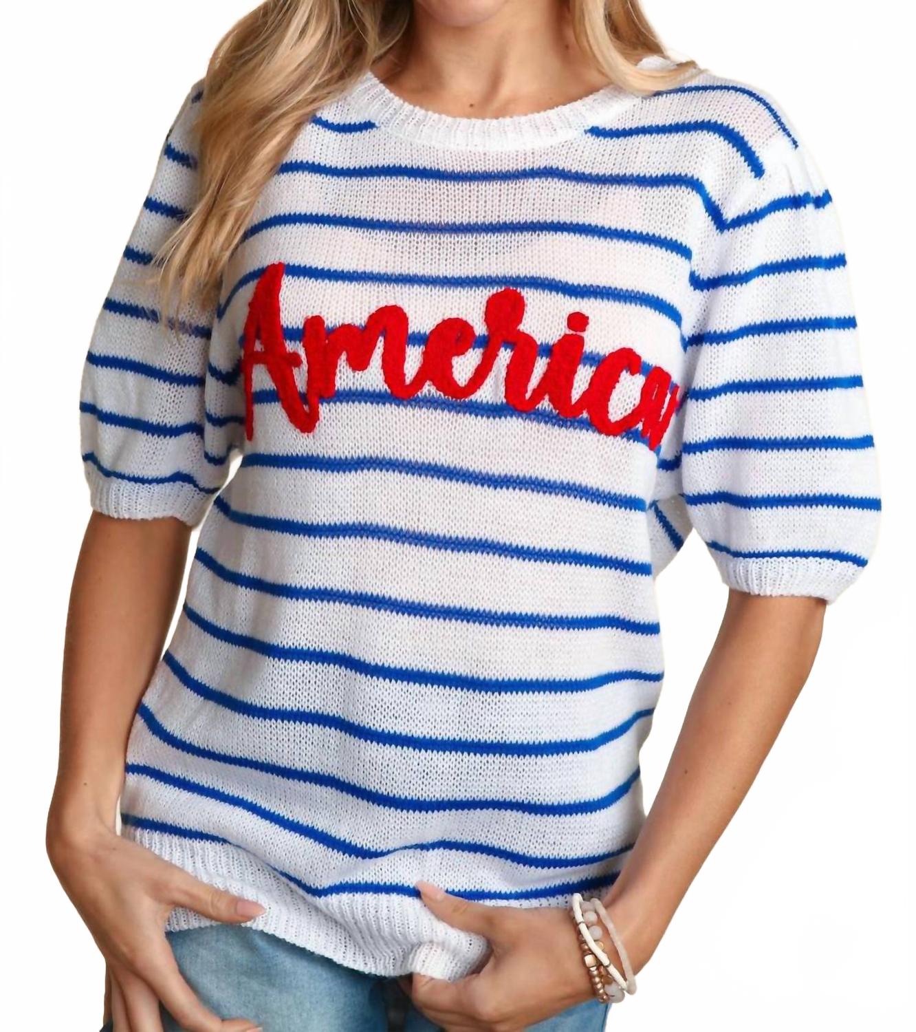 Топ America с объемной вышивкой и полосками в синем цвете Haptics
Топ America с объемной вышивкой и полосками в синем цвете Haptics