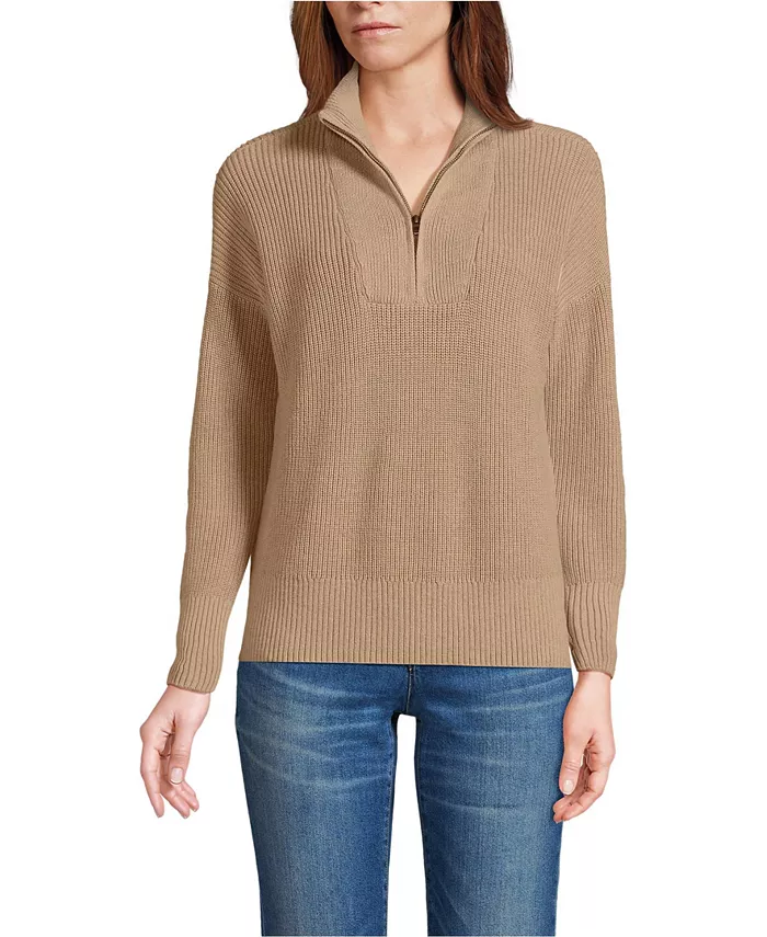 Женский хлопковый свитер Drifter с застежкой-молнией на четверть оборота Lands' End, коричневый 
Женский хлопковый свитер Drifter с застежкой-молнией на четверть оборота Lands' End, коричневый