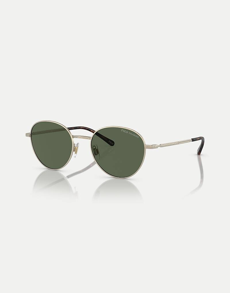 Круглые полублестящие бледно-золотые солнцезащитные очки Ralph Lauren Ph3144 с поляризованными зелеными линзами
Круглые полублестящие бледно-золотые солнцезащитные очки Ralph Lauren Ph3144 с поляризованными зелеными линзами