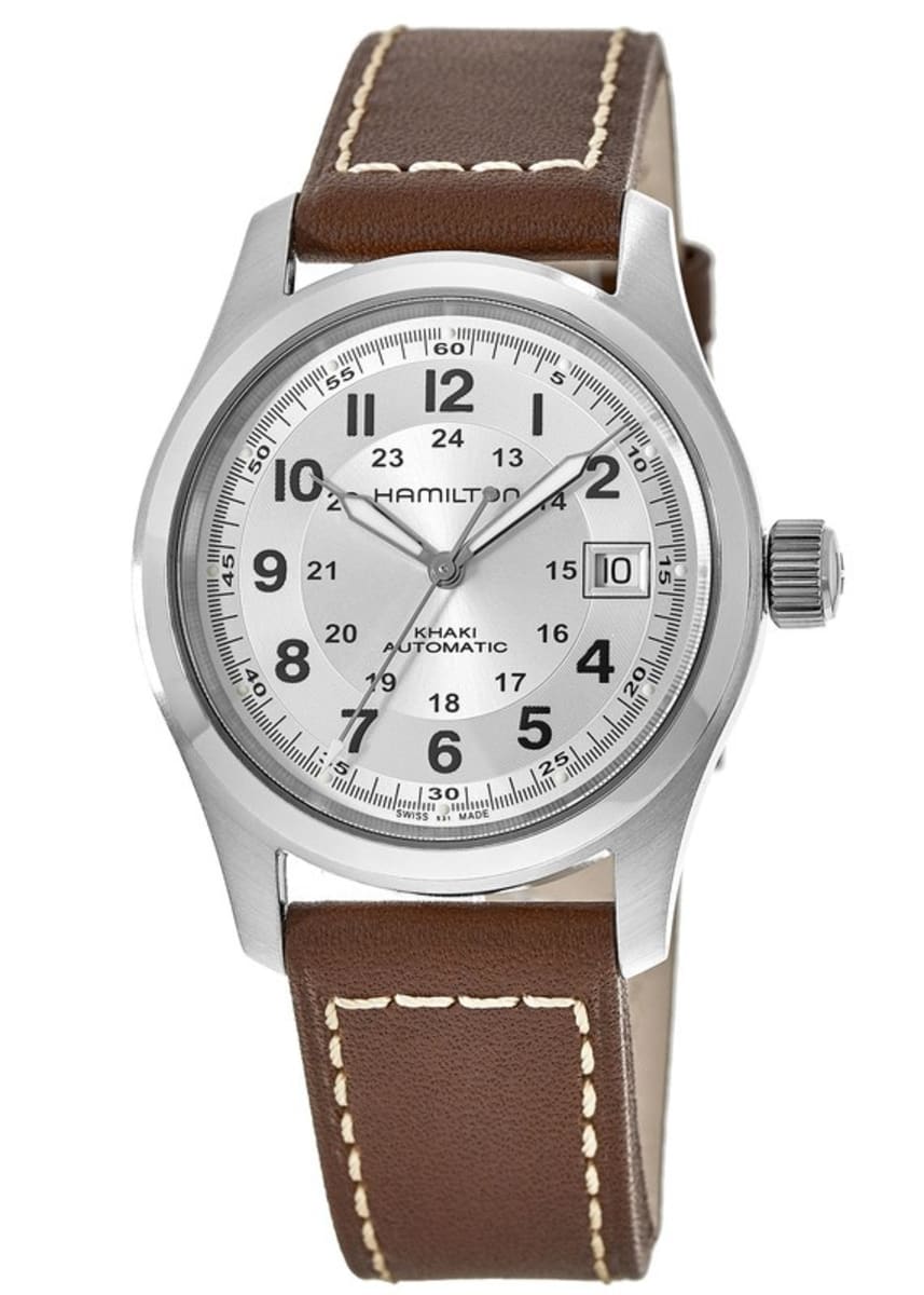 Мужские часы Hamilton Khaki Field Auto 38MM с серебристым циферблатом и кожаным ремешком H70455553
Мужские часы Hamilton Khaki Field Auto 38MM с серебристым циферблатом и кожаным ремешком H70455553
