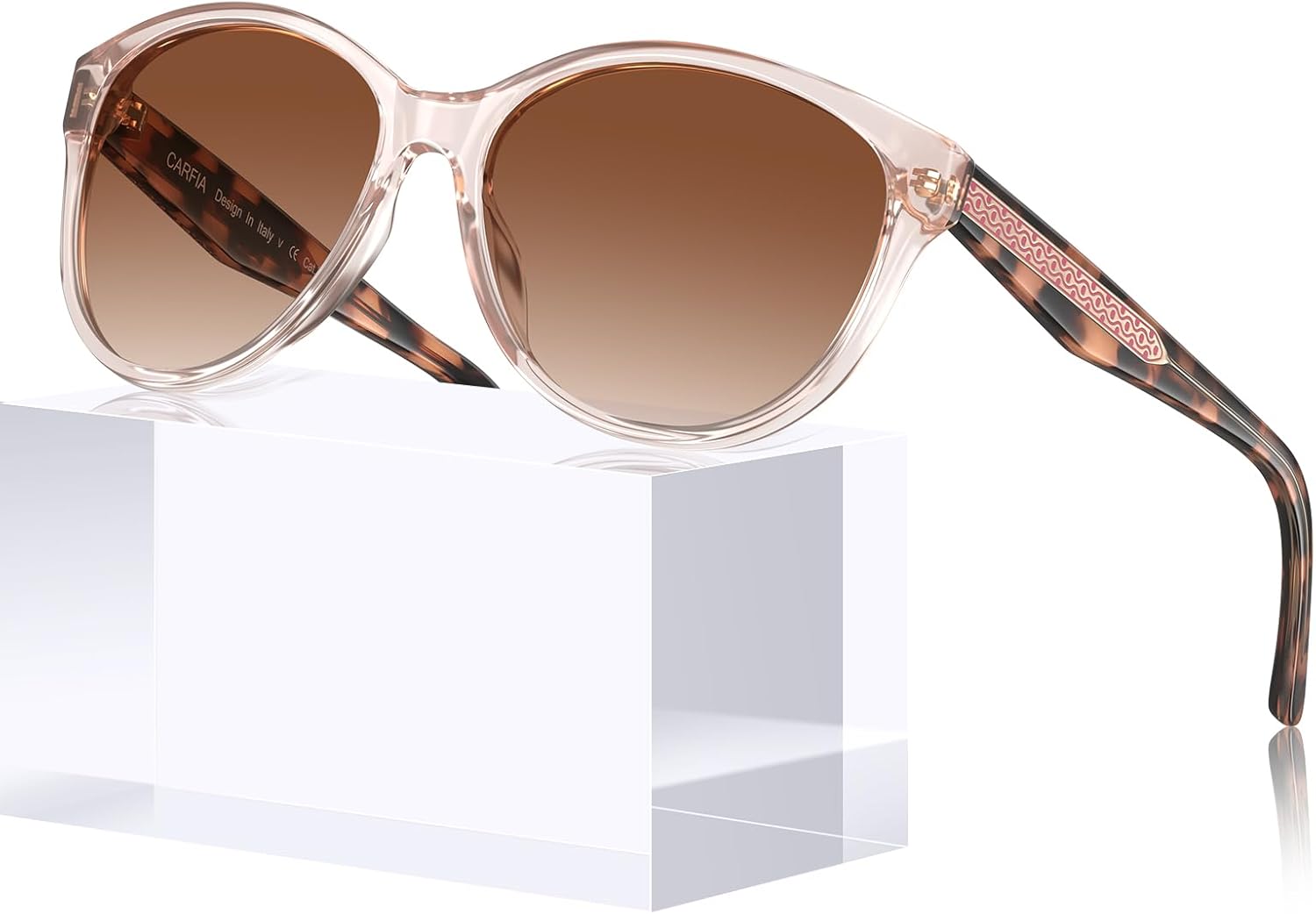 Женские поляризованные солнцезащитные очки CARFIA Cateye с защитой от УФ-излучения, итальянская оправа из ацетата ручной работы с рельефным узором и проволочным сердечником, 6. Clear Pink Frame Gradient Brown Lens
Женские поляризованные солнцезащитные очки CARFIA Cateye с защитой от УФ-излучения, итальянская оправа из ацетата ручной работы с рельефным узором и проволочным сердечником, 6. Clear Pink Frame Gradient Brown Lens