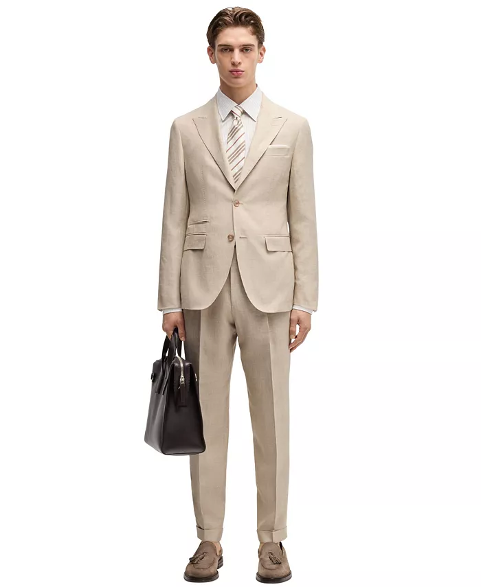 Мужской костюм приталенного кроя в клетку из смесового льна Hugo Boss, коричневый
Мужской костюм приталенного кроя в клетку из смесового льна Hugo Boss, коричневый