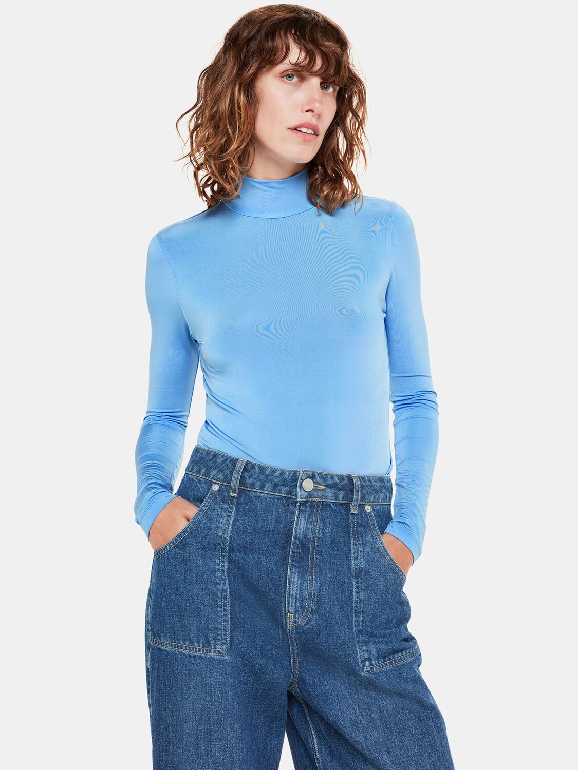 Облегающий топ с высоким воротником Whistles, бледно-голубой 
Облегающий топ с высоким воротником Whistles, бледно-голубой