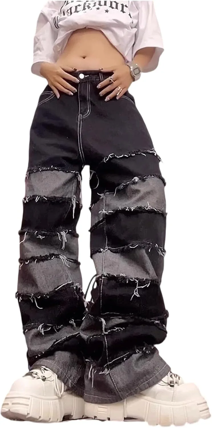 Y2k женские джинсы в стиле хип-хоп с пачворком и бахромой, широкие CBDAO
Y2k женские джинсы в стиле хип-хоп с пачворком и бахромой, широкие CBDAO