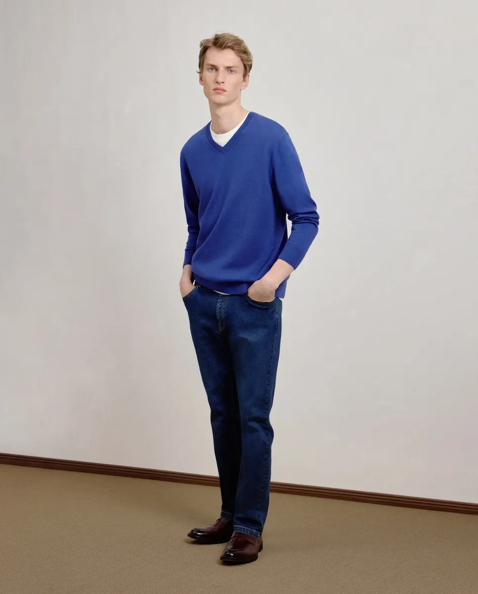 Мужской базовый свитер с V-образным вырезом Dustin, индиго
Мужской базовый свитер с V-образным вырезом Dustin, индиго