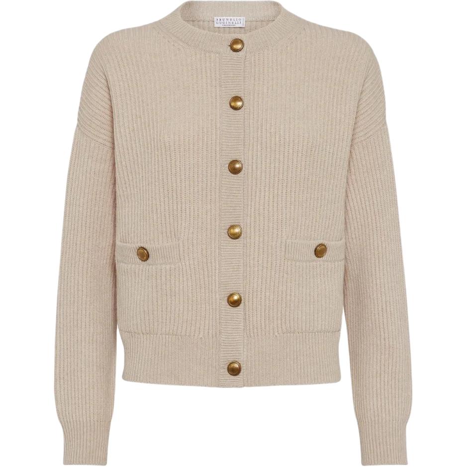 Вязаный кардиган с круглым вырезом Brunello Cucinelli, бежевый
Вязаный кардиган с круглым вырезом Brunello Cucinelli, бежевый