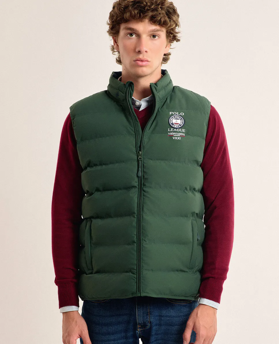 Мужской стеганый темно-зеленый жилет с принтом и принтом Valecuatro 
Мужской стеганый темно-зеленый жилет с принтом и принтом Valecuatro
