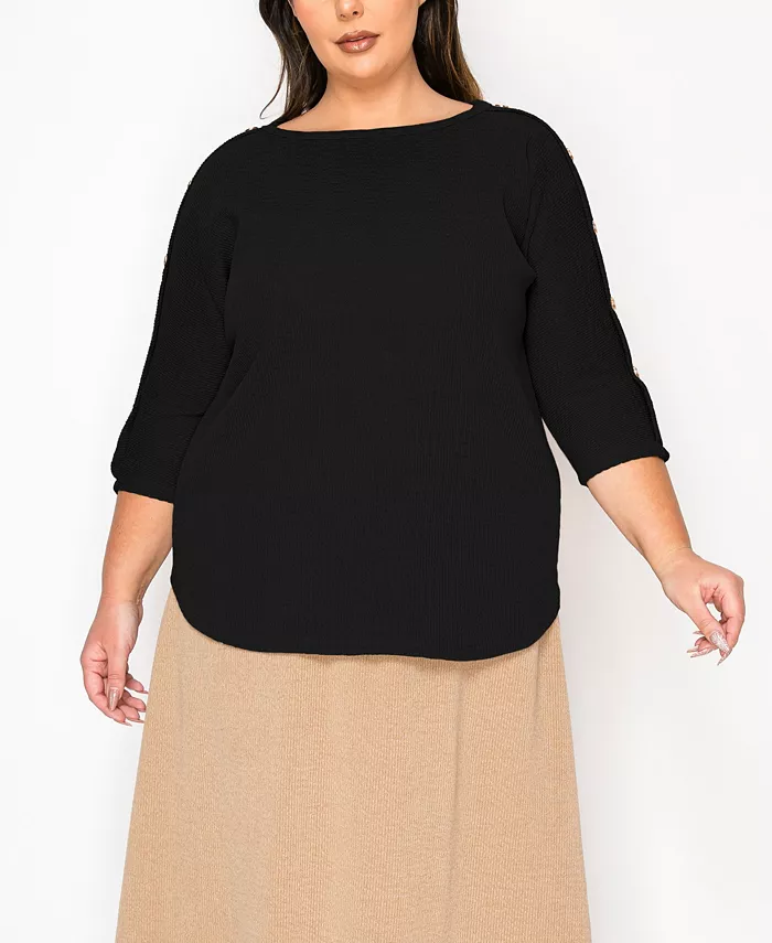 Плюс сайз топ с фактурной резинкой, пуговицами на плече и рукавом 3/4 COIN 1804, черный
Плюс сайз топ с фактурной резинкой, пуговицами на плече и рукавом 3/4 COIN 1804, черный