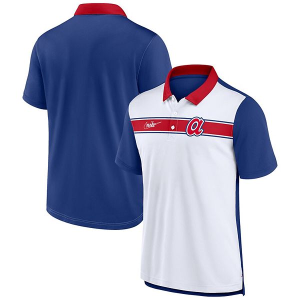 Мужская бело-голубая футболка-поло Atlanta Braves Rewind Stripe Nike
Мужская бело-голубая футболка-поло Atlanta Braves Rewind Stripe Nike