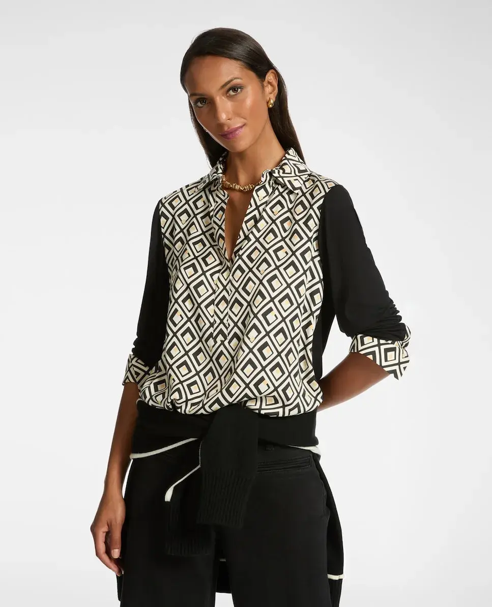 Женская рубашка поло с геометрическим принтом Elena Miró, черный/белый
Женская рубашка поло с геометрическим принтом Elena Miró, черный/белый