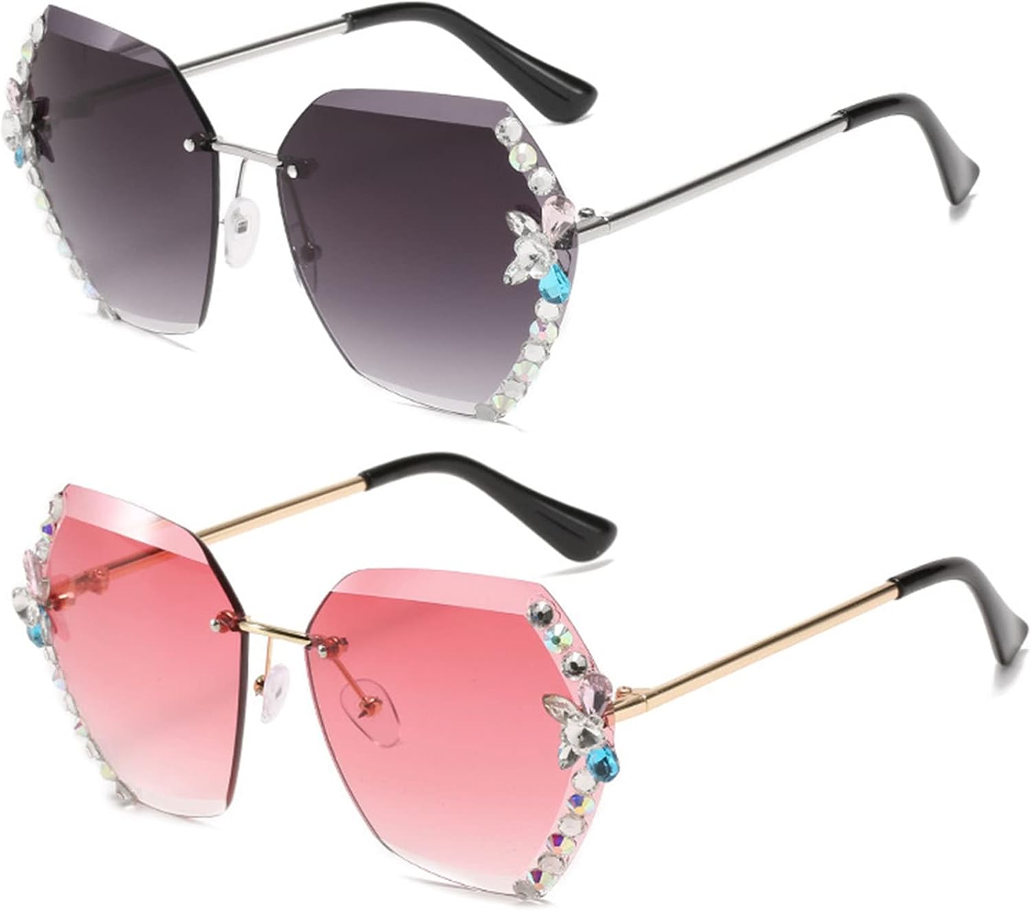 Солнцезащитные очки Willochra для женщин без оправы с бриллиантами, увеличенные солнцезащитные очки без оправы с градиентными линзами с алмазной огранкой и защитой от УФ-излучения, 2pcs-gary&pink
Солнцезащитные очки Willochra для женщин без оправы с бриллиантами, увеличенные солнцезащитные очки без оправы с градиентными линзами с алмазной огранкой и защитой от УФ-излучения, 2pcs-gary&pink