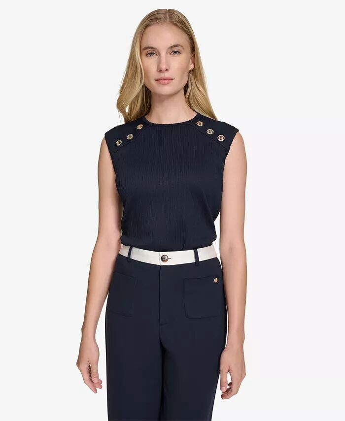 Женский топ без рукавов с отделкой пуговицами Tommy Hilfiger, синий
Женский топ без рукавов с отделкой пуговицами Tommy Hilfiger, синий