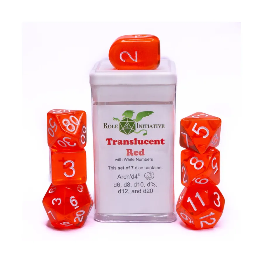 Многогранные игральные кости — полупрозрачный красный с белым и аркой4 (7), Game Dice - Translucent (Role 4 Initiative)
Многогранные игральные кости — полупрозрачный красный с белым и аркой4 (7), Game Dice - Translucent (Role 4 Initiative)