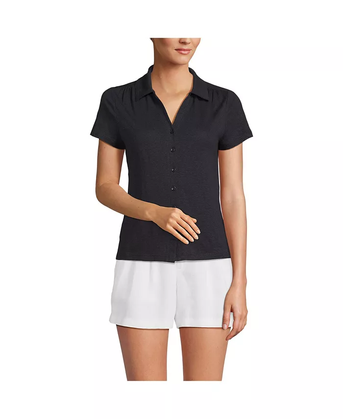 Женский топ-поло с короткими рукавами из льняной смеси с пуговицами спереди для высоких женщин Lands' End, черный
Женский топ-поло с короткими рукавами из льняной смеси с пуговицами спереди для высоких женщин Lands' End, черный