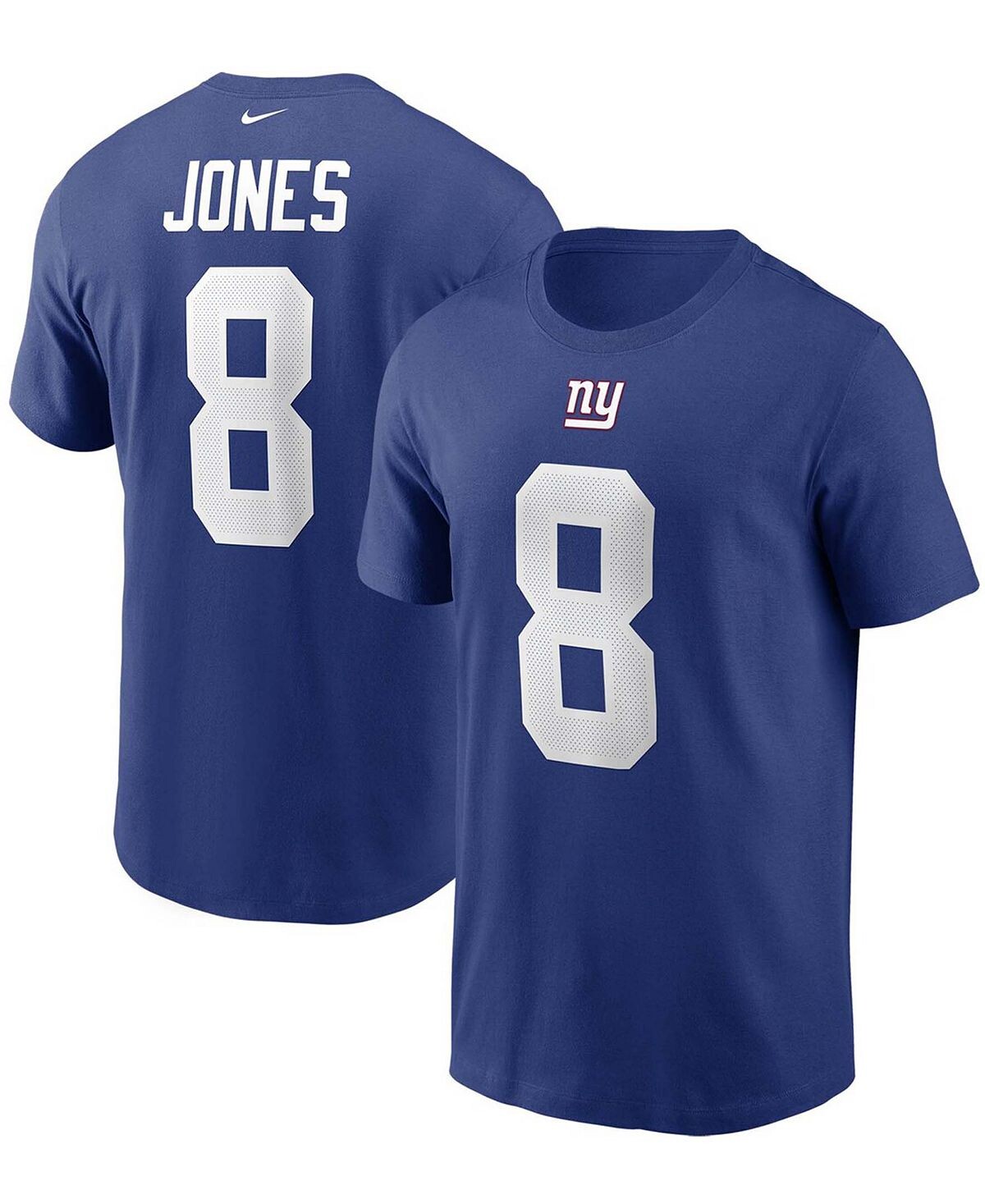 Мужская футболка с именем и номером Daniel Jones Royal New York Giants Nike
Мужская футболка с именем и номером Daniel Jones Royal New York Giants Nike