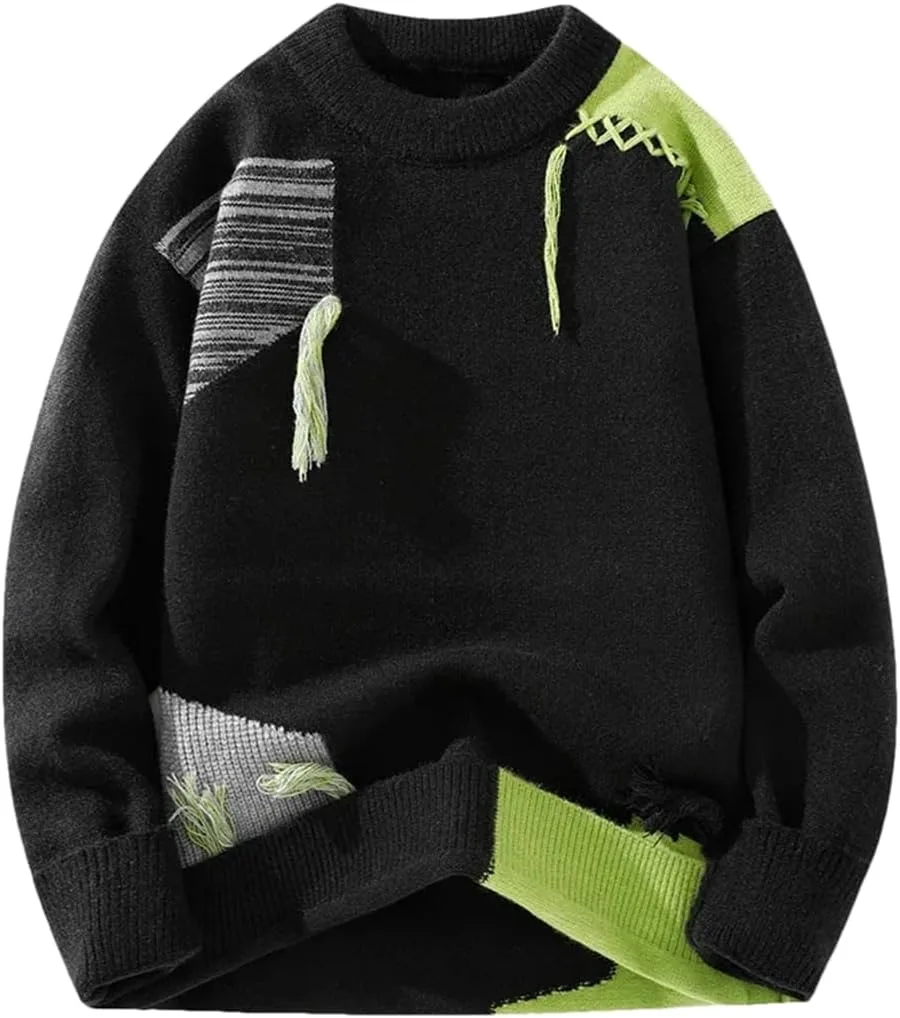 Мужской свитер с круглым вырезом и аппликацией
Мужской свитер с круглым вырезом и аппликацией