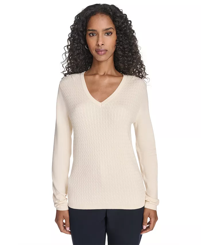 Женский свитер с V-образным вырезом и косами Tommy Hilfiger, белый
Женский свитер с V-образным вырезом и косами Tommy Hilfiger, белый