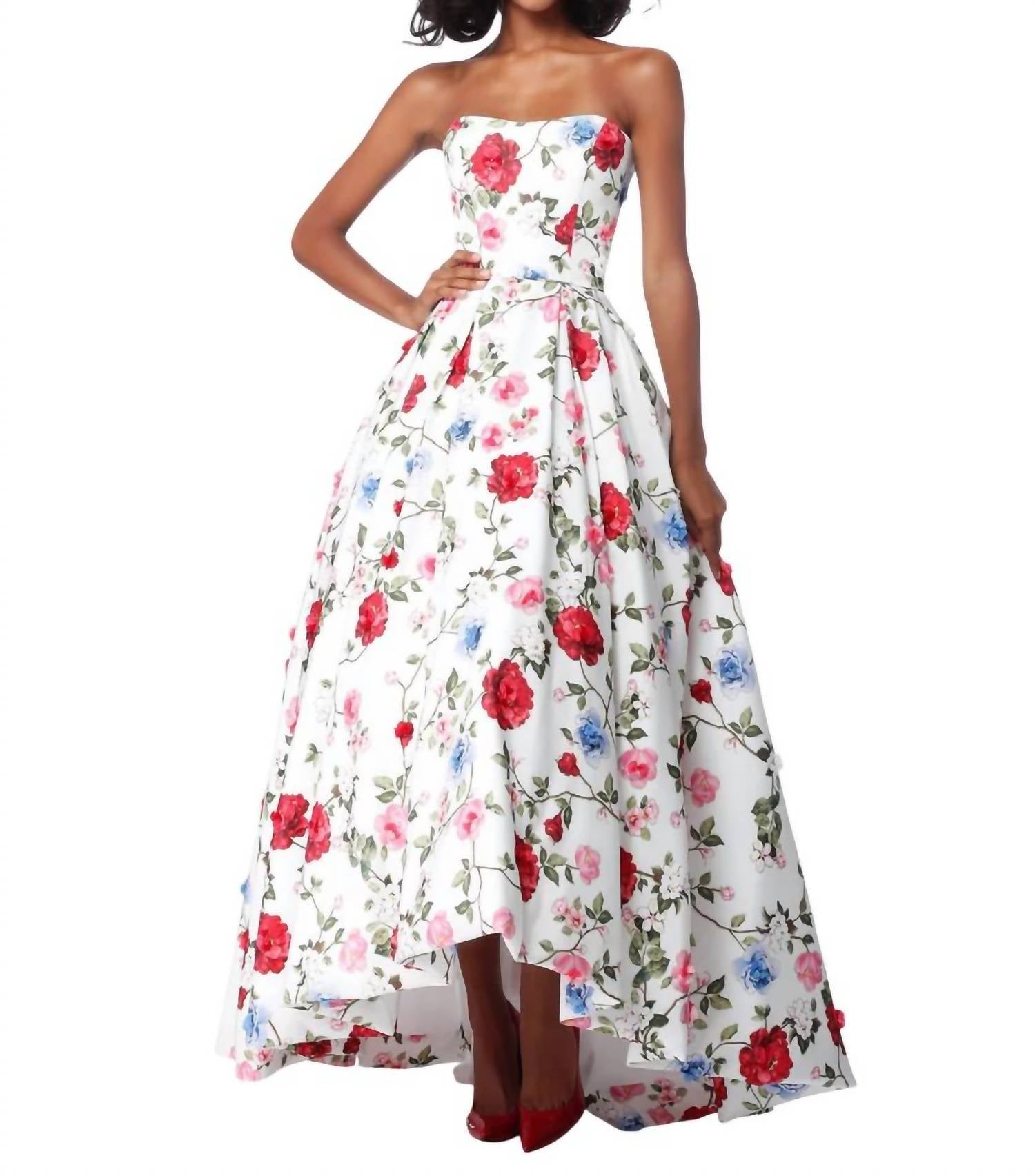 Платье без бретелек из тафты с принтом цвета слоновой кости Sherri Hill
Платье без бретелек из тафты с принтом цвета слоновой кости Sherri Hill