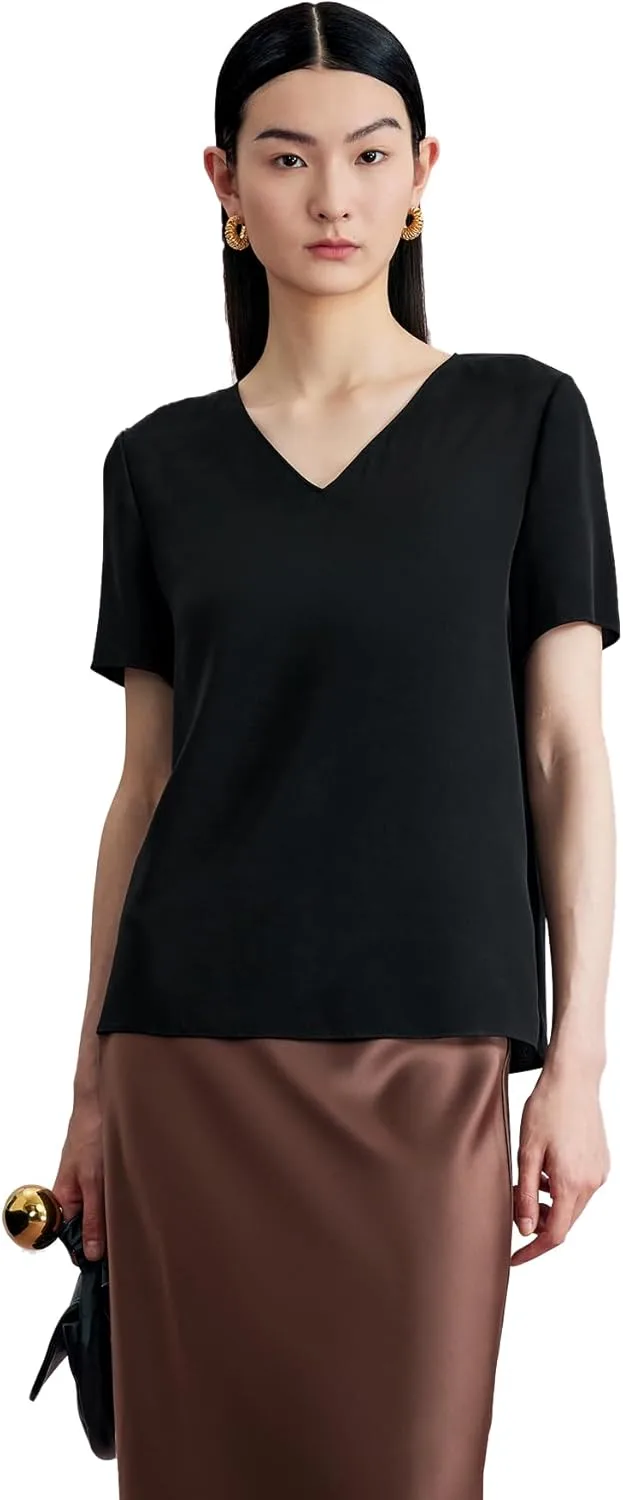 LanZhi / 23 Momme Silk Crepe de Chine классическая минималистичная футболка с V-образным вырезом и коротким рукавом для женщин SISHANWENYE
LanZhi / 23 Momme Silk Crepe de Chine классическая минималистичная футболка с V-образным вырезом и коротким рукавом для женщин SISHANWENYE