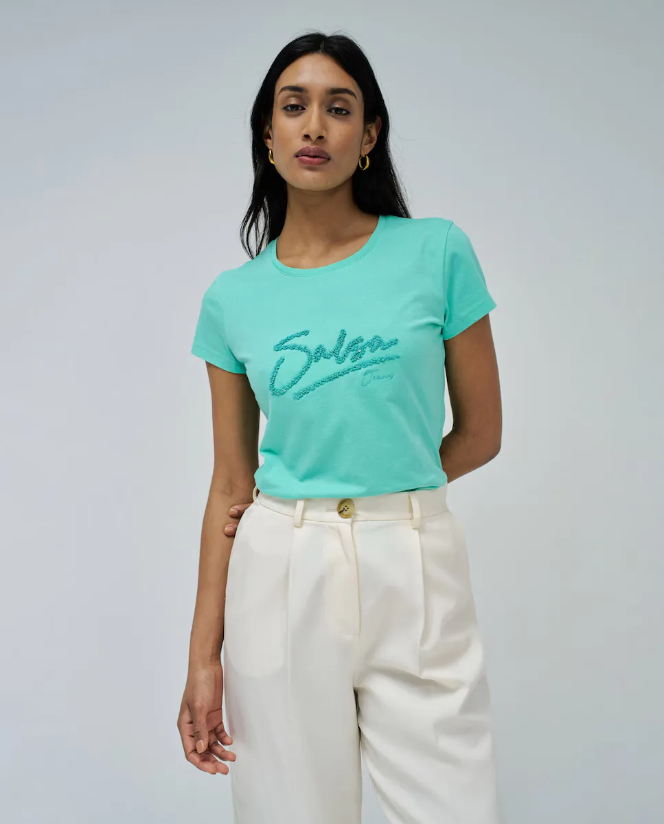 Женская хлопковая футболка с логотипом Salsa Jeans, зеленый
Женская хлопковая футболка с логотипом Salsa Jeans, зеленый