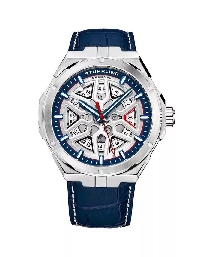 Мужские автоматические часы с ремешком из натуральной кожи с тиснением аллигатора и декоративной строчкой Stuhrling, синий
Мужские автоматические часы с ремешком из натуральной кожи с тиснением аллигатора и декоративной строчкой Stuhrling, синий