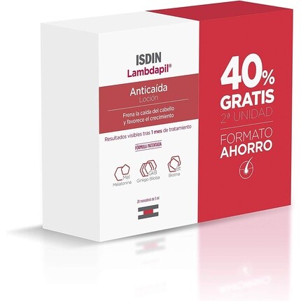 Лосьон для предотвращения выпадения волос Isdin, 3 мл х 40 монодоз — упаковка из 2 шт., Lambdapil 
Лосьон для предотвращения выпадения волос Isdin, 3 мл х 40 монодоз — упаковка из 2 шт., Lambdapil