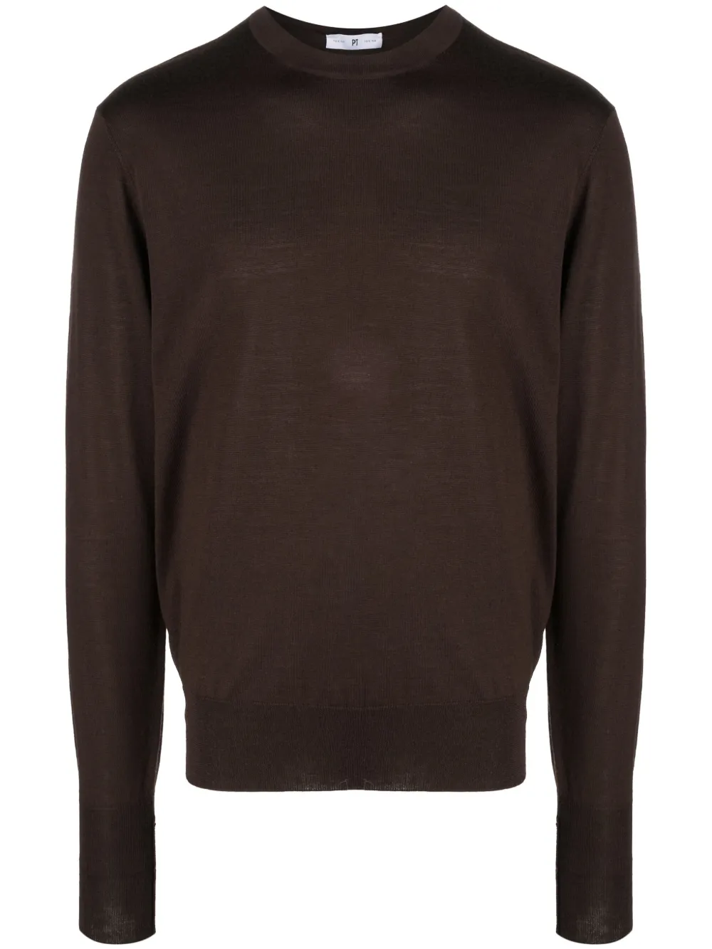 Джемпер тонкой вязки с круглым вырезом PT Torino, коричневый 
Джемпер тонкой вязки с круглым вырезом PT Torino, коричневый