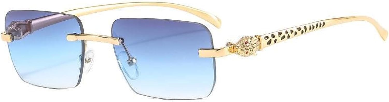 Винтажные солнцезащитные очки без оправы, маленькие, для женщин и мужчин, роскошные, для путешествий и вождения, с металлическим рисунком в виде головы леопарда TVTBBVV, Gray Blue
Винтажные солнцезащитные очки без оправы, маленькие, для женщин и мужчин, роскошные, для путешествий и вождения, с металлическим рисунком в виде головы леопарда TVTBBVV, Gray Blue