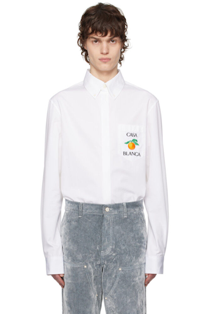 Белая вышитая оранжевая рубашка Оксфорд Casablanca
Белая вышитая оранжевая рубашка Оксфорд Casablanca