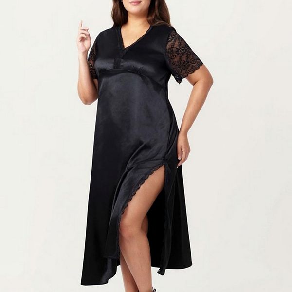Женская ночная сорочка plus size из сатина с кружевными рукавами и высоким боковым разрезом Anna-Kaci
Женская ночная сорочка plus size из сатина с кружевными рукавами и высоким боковым разрезом Anna-Kaci