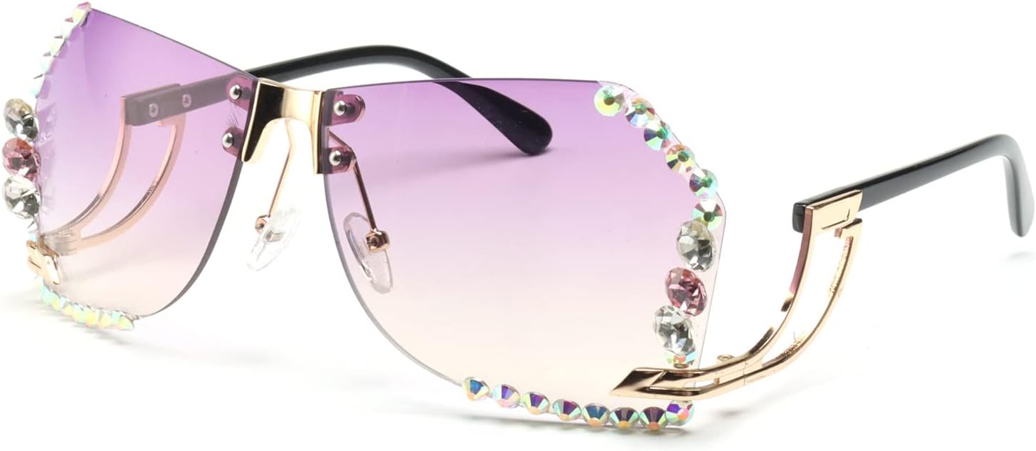 Солнцезащитные очки Willochra без оправы со стразами, женские солнцезащитные очки большого размера без оправы с градиентными линзами и алмазной огранкой, для вечеринок, Purple Yellow
Солнцезащитные очки Willochra без оправы со стразами, женские солнцезащитные очки большого размера без оправы с градиентными линзами и алмазной огранкой, для вечеринок, Purple Yellow