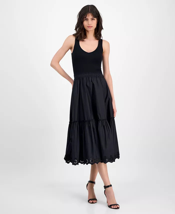 Женское платье миди с многоярусной юбкой в рубчик и вышитым подолом T Tahari, черный
Женское платье миди с многоярусной юбкой в рубчик и вышитым подолом T Tahari, черный