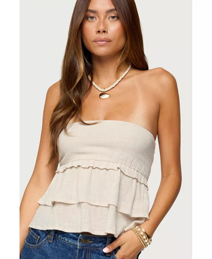 Женский топ без бретелек с баской из льняного полотна Edikted, коричневый/бежевый
Женский топ без бретелек с баской из льняного полотна Edikted, коричневый/бежевый