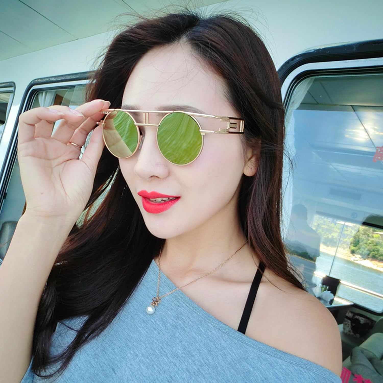 bullabulling Модные солнцезащитные очки в стиле стимпанк с плоской верхней частью, женская, с двойной перемычкой, металлическая оправа, винтажные круглые солнцезащитные очки для активного отдыха, C6
bullabulling Модные солнцезащитные очки в стиле стимпанк с плоской верхней частью, женская, с двойной перемычкой, металлическая оправа, винтажные круглые солнцезащитные очки для активного отдыха, C6