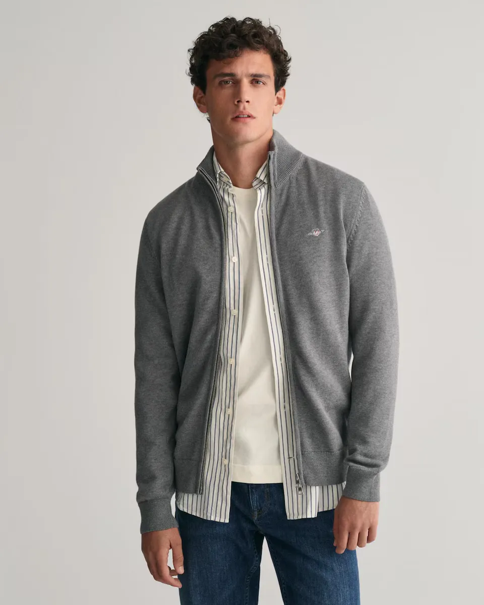 Кардиган с застежкой-молнией и манжетами в рубчик Gant, серый
Кардиган с застежкой-молнией и манжетами в рубчик Gant, серый