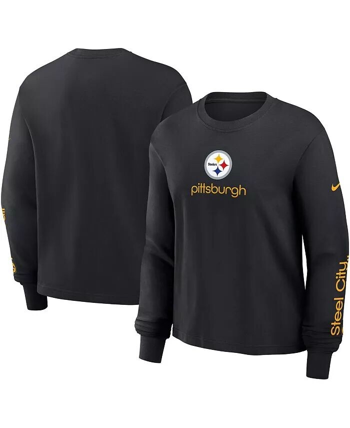 Черная женская футболка свободного кроя с длинным рукавом Pittsburgh Steelers Nike, черный
Черная женская футболка свободного кроя с длинным рукавом Pittsburgh Steelers Nike, черный