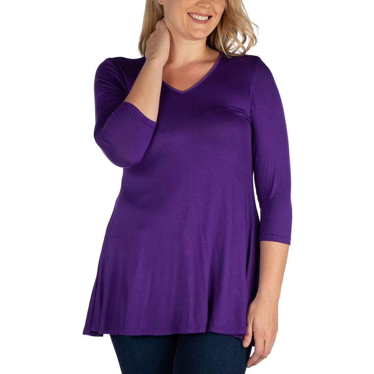 Женская туника-пуловер с V-образным вырезом 24seven Comfort Apparel, фиолетовый 
Женская туника-пуловер с V-образным вырезом 24seven Comfort Apparel, фиолетовый