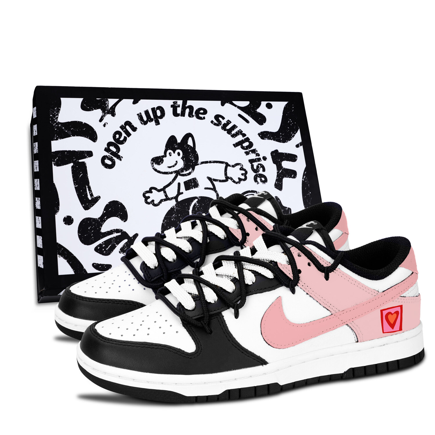 Nike Dunk Black White, Pink Heart Sweet Trend, кожаные, противоскользящие, износостойкие, низкие кроссовки для скейтбординга Pink
Nike Dunk Black White, Pink Heart Sweet Trend, кожаные, противоскользящие, износостойкие, низкие кроссовки для скейтбординга Pink