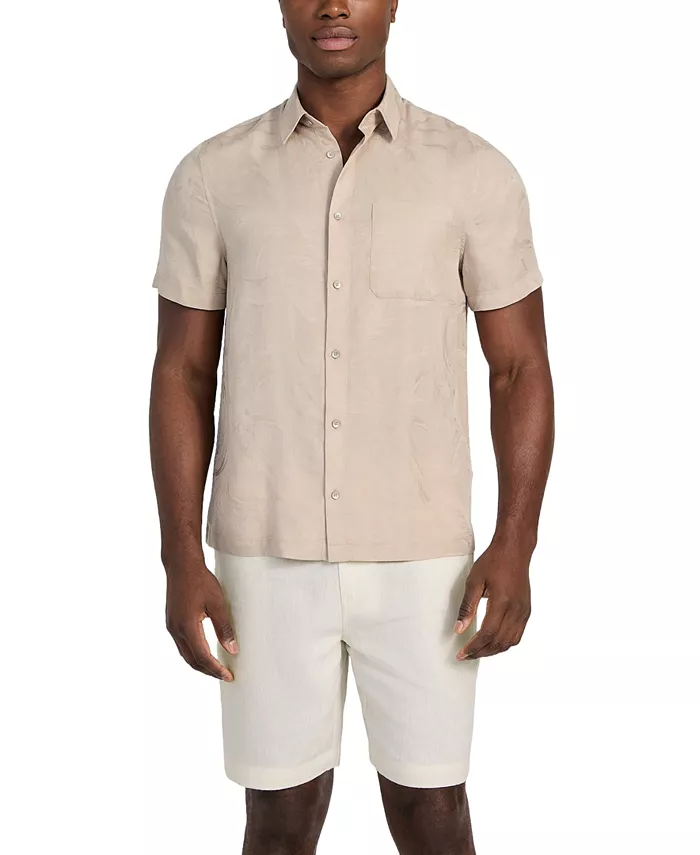 Мужская классическая рубашка с ботаническим жаккардовым принтом на пуговицах GUESS, зеленый 
Мужская классическая рубашка с ботаническим жаккардовым принтом на пуговицах GUESS, зеленый