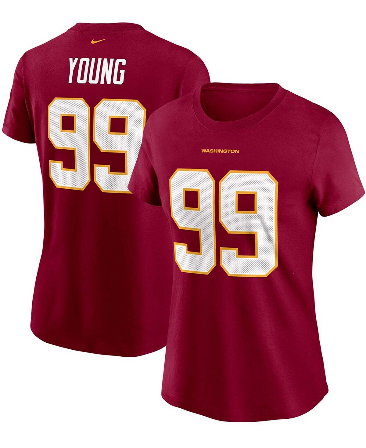 Женская футболка Chase Young Burgundy Washington Football Team с названием и номером Nike
Женская футболка Chase Young Burgundy Washington Football Team с названием и номером Nike