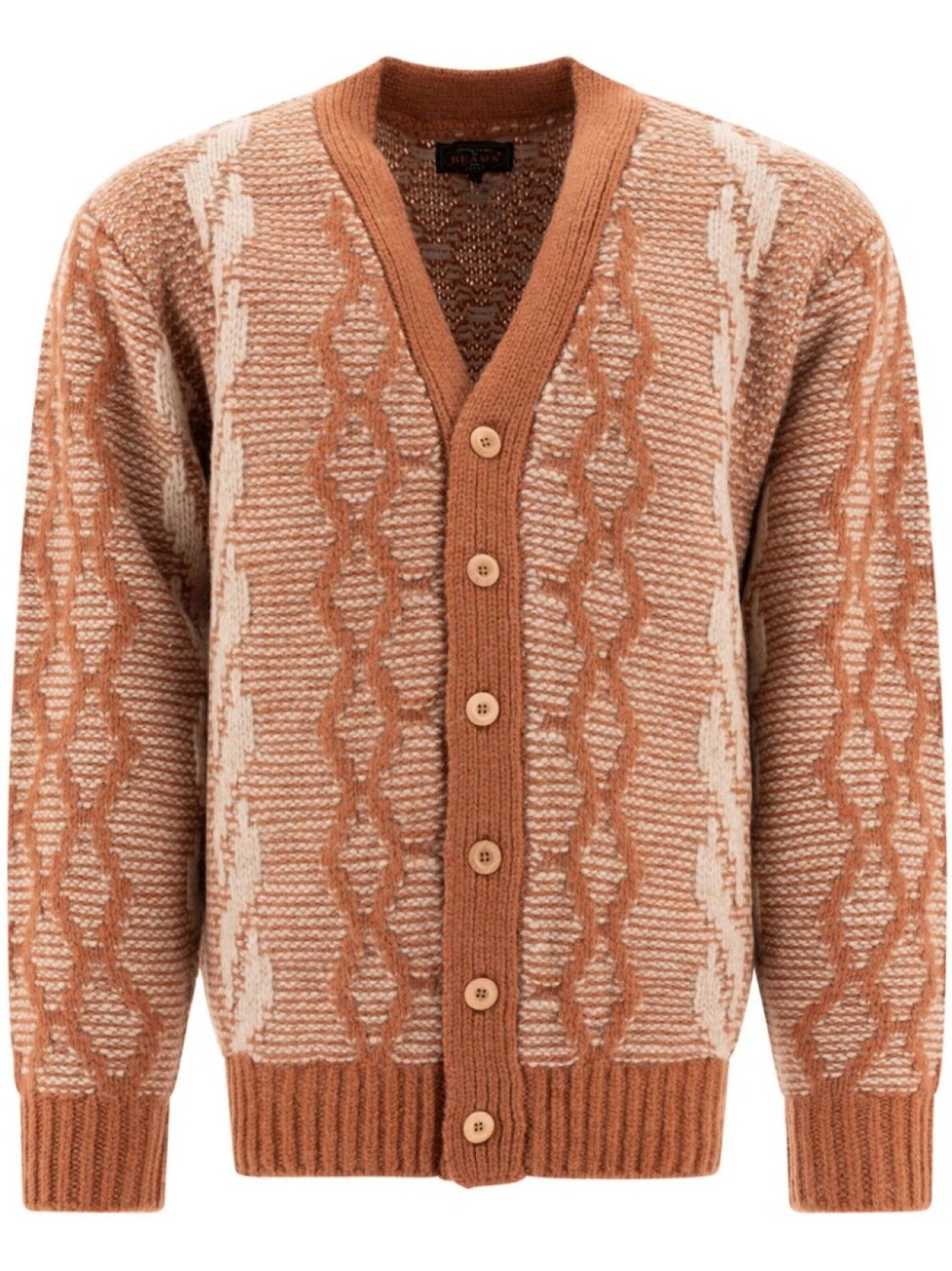 Жаккардовый кардиган BEAMS PLUS, коричневый 
Жаккардовый кардиган BEAMS PLUS, коричневый