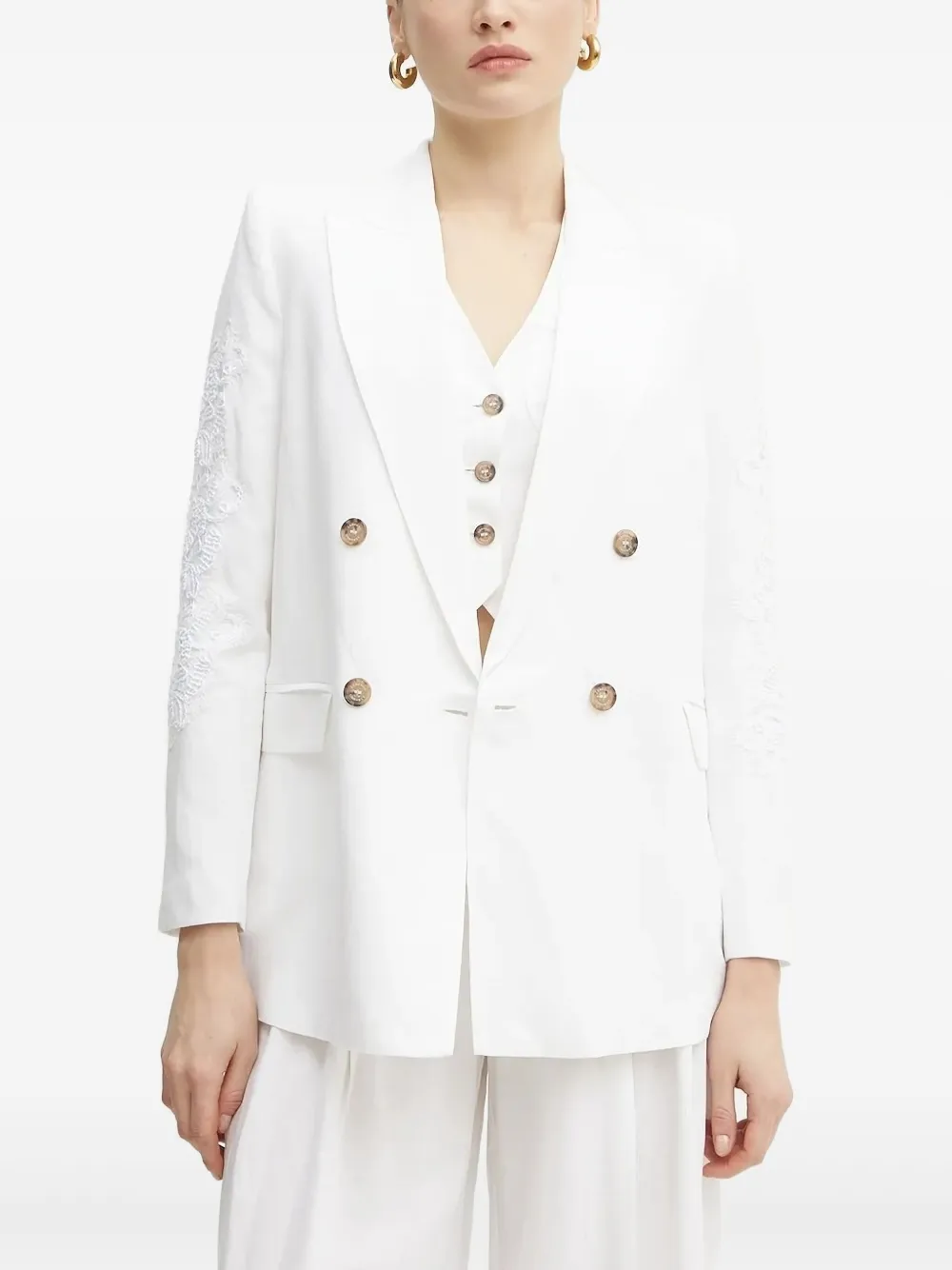 Двубортный пиджак с вышивкой Ermanno Scervino, белый 
Двубортный пиджак с вышивкой Ermanno Scervino, белый