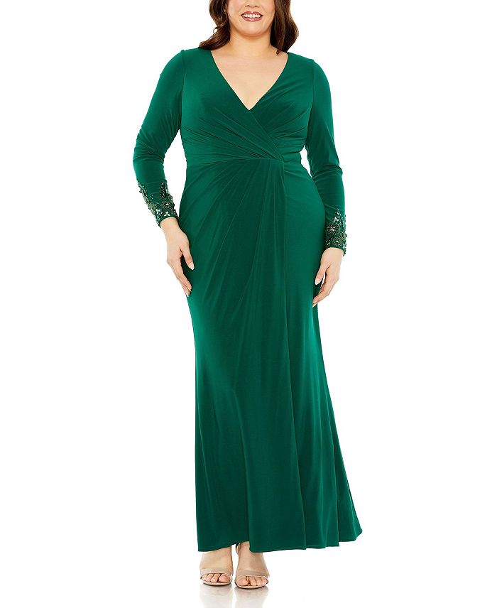 Длинное платье с V-образным вырезом и рукавами с кристаллами Mac Duggal, зеленый
Длинное платье с V-образным вырезом и рукавами с кристаллами Mac Duggal, зеленый