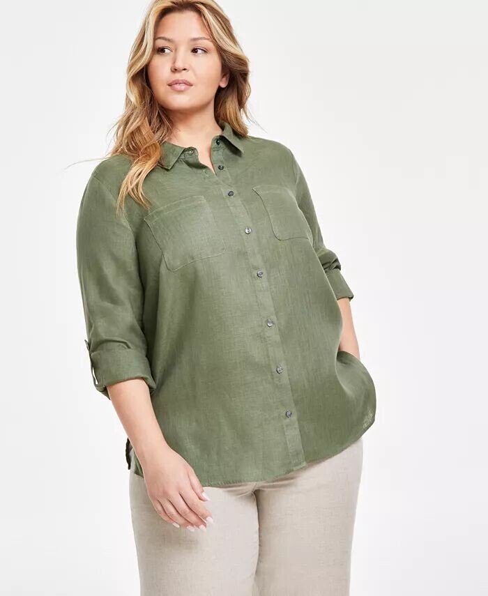 Рубашка больших размеров из 100% льна с отворотами Charter Club, зеленый
Рубашка больших размеров из 100% льна с отворотами Charter Club, зеленый