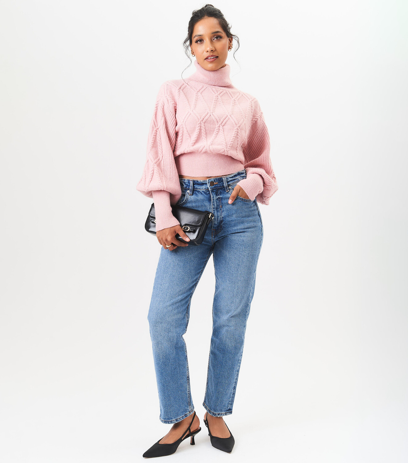 Вязаный свитер с высоким воротником Gini London, розовый
Вязаный свитер с высоким воротником Gini London, розовый