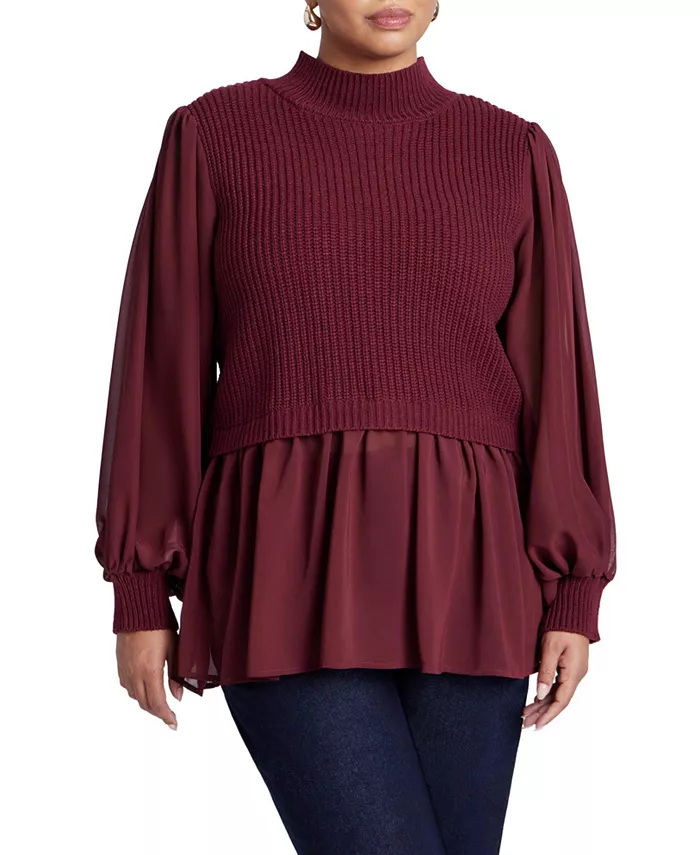 Женский свитер Twofer с шифоном ELOQUII, красный
Женский свитер Twofer с шифоном ELOQUII, красный